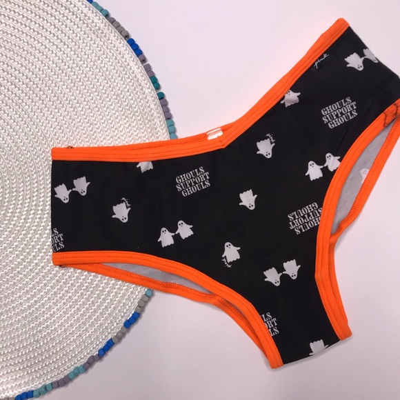 Victoria’s Secret PINK Cotton Cheekster Panty Black Halloween Ghost NEW - Picture 1 of 4
